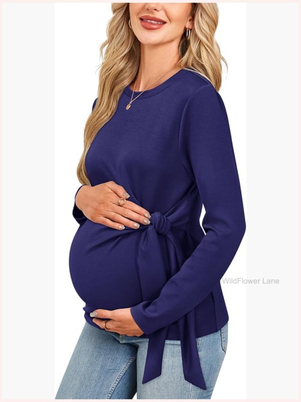 Maternity Long Sleeve Blouse Bow Front Tie Work Tunic Top Business Casual